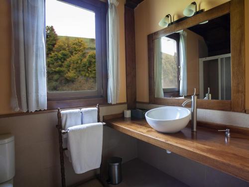 JaurrietaHotel Rural Irati的一间带碗水槽和镜子的浴室