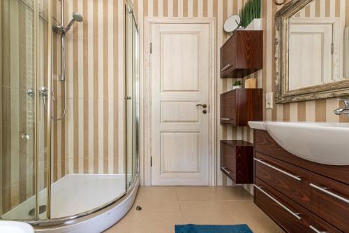 帕兰加Villa with private pool Laumes juosta的带浴缸、水槽和淋浴的浴室