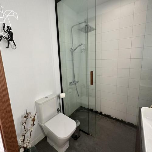 洛斯·亚诺斯·德·阿里丹Caretta Caretta's House的一间带卫生间和玻璃淋浴间的浴室
