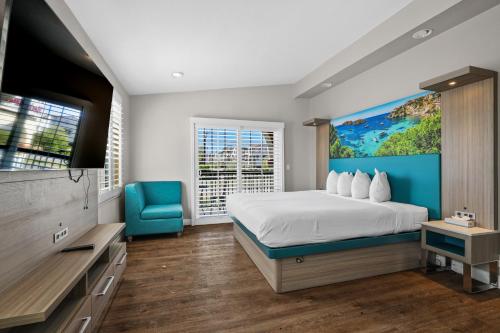 埃斯孔迪多麦迪特兰汽车旅馆的一间卧室配有一张床和一台平面电视