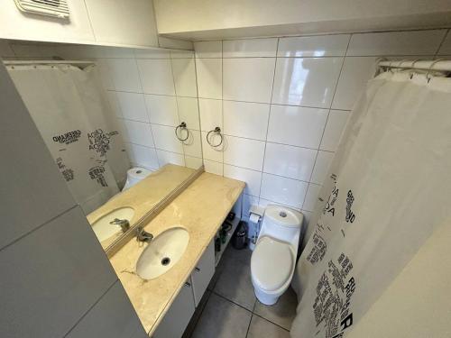 圣地亚哥Private apartment in Santiago的一间带水槽和卫生间的浴室