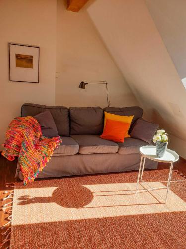 萨斯尼茨苏姆斯坦沃格特公寓的客厅配有沙发和桌子