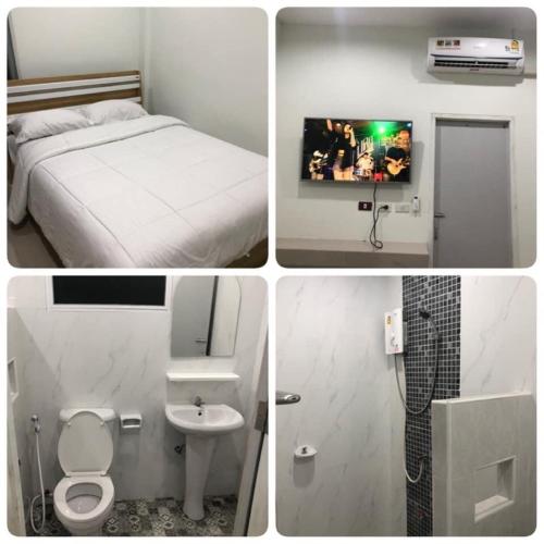 Ban Lam Ta Sao Taiออมทรัพย์ รีสอร์ต的卧室和浴室的四幅照片拼贴