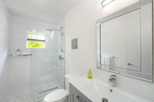 乔治敦Snug Harbour View Condo #2的一间带水槽、卫生间和镜子的浴室