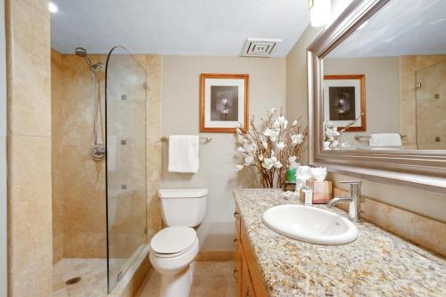 卡纳帕利KBM Resorts KVR-F405 1 bdrm Includes Rental Car的浴室配有卫生间、淋浴和盥洗盆。