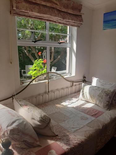 阿古拉斯吉夫特民宿的一间卧室设有窗户和一张带枕头的床。