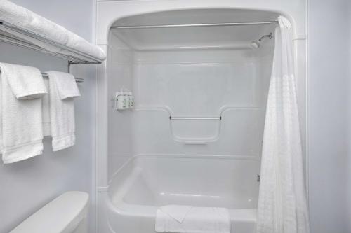 埃德门兹顿埃德蒙斯顿戴斯酒店的白色的浴室设有浴缸和卫生间。