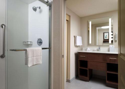 萨默塞特萨默塞特希尔顿酒店霍姆伍德套房酒店的带淋浴和盥洗盆的浴室