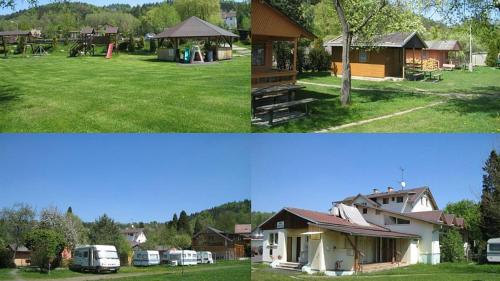 Kysibl KyselkaHotel a restaurace Na Špici的两幅房子和院子的房子的照片