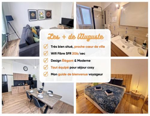 尼姆Nimes: Appartement l'Auguste Centre-Ville.的客厅和浴室照片的拼合