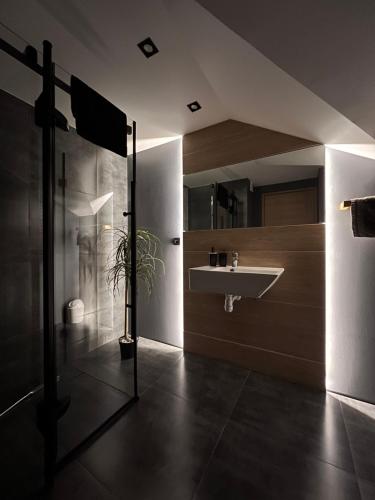 索利纳Dom - Apartamenty Prestige - opcja jacuzzi i sauna的一间带水槽和镜子的浴室