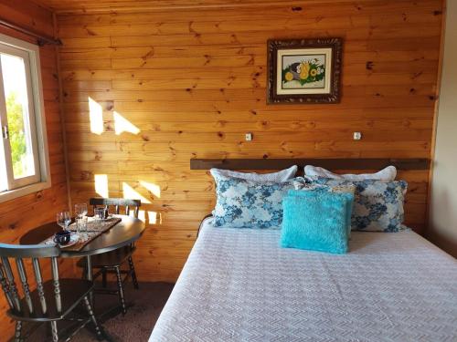 乌鲁比西Sítio Rancho crioulo的卧室配有一张床和一张桌子