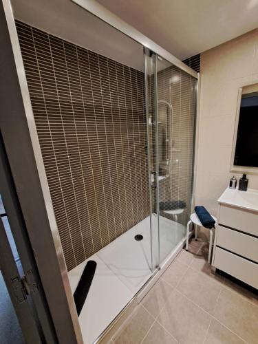 帕斯底拉卡萨Apartamento Pas de la Casa - 6 pax的浴室里设有玻璃门淋浴