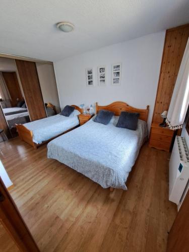 帕斯底拉卡萨Apartamento Pas de la Casa - 6 pax的一间卧室设有两张床,铺有木地板