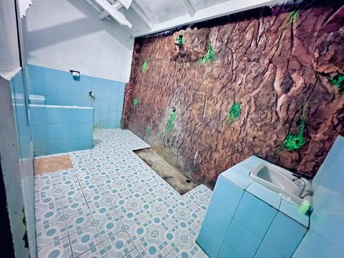 吉利特拉旺安Creative Bungalow Beach Front的一间带水槽和岩石墙的浴室