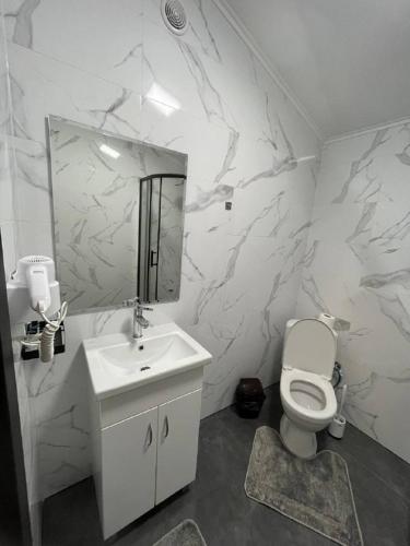 乌日霍罗德Forsage Hotel的白色的浴室设有卫生间和水槽。