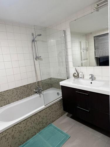 鲁瑟拉勒Alexa Residence - Appartement 1的带浴缸、水槽和淋浴的浴室