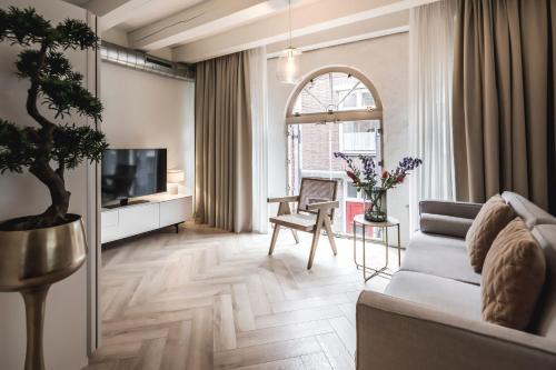 霍林赫姆Le Bon'Apart Suites的带沙发和电视的客厅