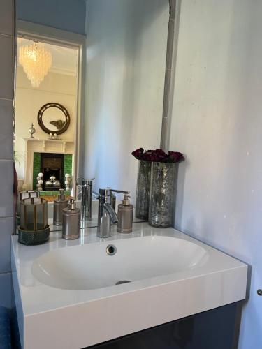 伦敦伦敦家庭花园旅馆的浴室设有白色水槽和镜子