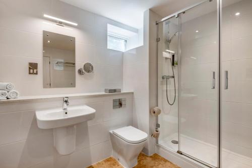 科克勒姆Thurnham Hall Resort的浴室配有卫生间、盥洗盆和淋浴。