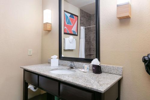 阿林顿Comfort Suites Arlington - Entertainment District的一间带水槽和镜子的浴室