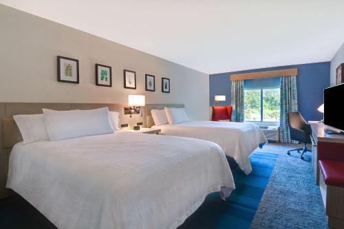 橘园杰克逊维尔奥伦奇公园希尔顿花园旅馆的酒店客房设有两张床和电视。