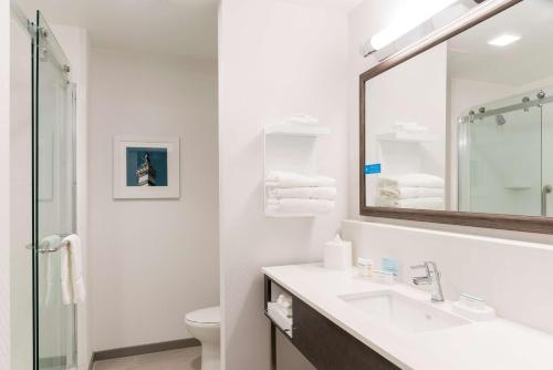 印第安纳波利斯Hampton Inn & Suites Indianapolis-Keystone, IN的白色的浴室设有水槽和镜子