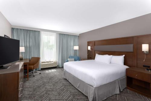 查尔斯顿DoubleTree by Hilton Charleston Mount Pleasant的配有一张床和一台平面电视的酒店客房