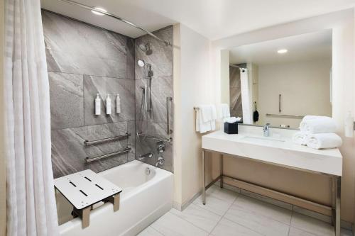 亚特兰大Embassy Suites By Hilton Atlanta Airport North的带浴缸、水槽和淋浴的浴室