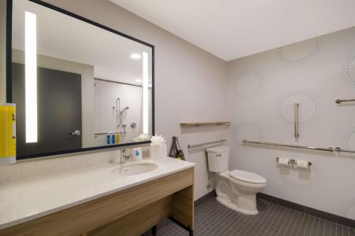 德斯坦Tru By Hilton Destin的一间带卫生间、水槽和镜子的浴室