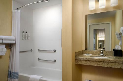 安娜堡TownePlace Suites Ann Arbor的带浴缸、水槽和淋浴的浴室
