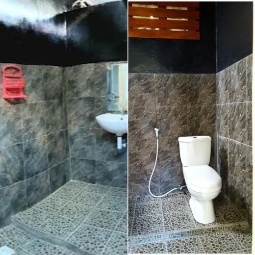 金巴兰Do it yourself Inn的浴室的两张照片,配有卫生间和水槽