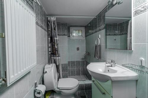 尼亚米卡尼奥纳Ki &Ki apartments New Michaniona的浴室配有白色卫生间和盥洗盆。