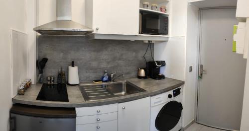 雅芳Manoir - Studio - Fibre-wifi - Avon的一间带水槽和微波炉的小厨房