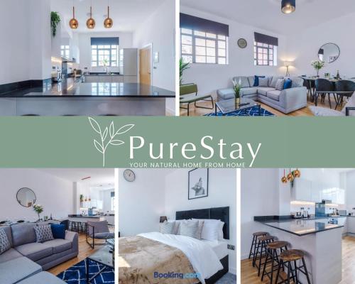 伯明翰Stunning Central House By PureStay Short Lets & Serviced Accommodation Birmingham的客厅和饭厅的照片拼合在一起