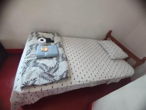 伊察Hotel Casa Sol的一张带枕头的小床和上面塞着的动物