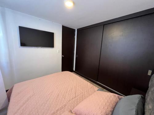 马尼萨莱斯Apartamento Centro de Manizales的一间卧室配有一张床和一台平面电视