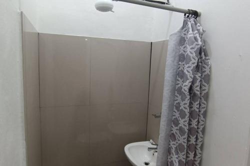 Nueva San SalvadorSuite Estudio 2 Buena Vista Santa Tecla的浴室配有淋浴帘和盥洗盆。