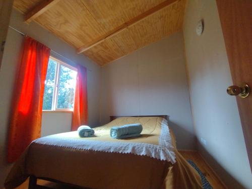 PueloCabaña Don Maxi的一间小卧室,配有一张带窗户的床
