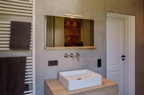 施马伦贝格Nest Heiminghausen的浴室设有白色水槽和镜子