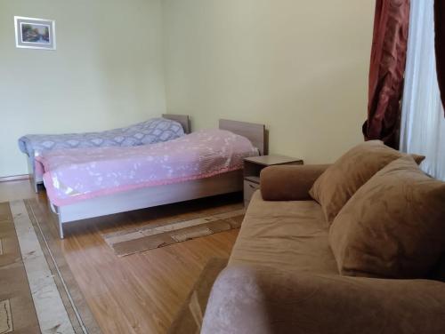 乔尔蓬阿塔Уютный Дворик Чолпон-Ата的客厅配有沙发和1张床