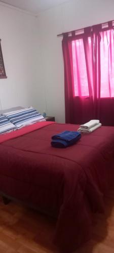 乌斯怀亚Lo de Elena的一间卧室配有红色的床和红色窗帘