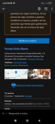 瓦尔迪维亚Hostal doña marta的电脑屏幕上网页的截图