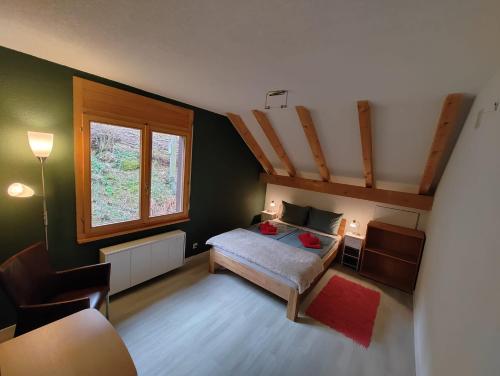 塞利斯贝格Traumhafte Villa Seelisberg的一间小卧室,配有床和窗户