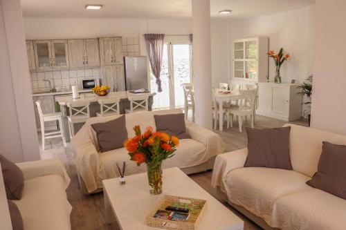 下布雷尼亚Maruca (D): En familia.的一间带2张白色沙发的客厅和一间厨房
