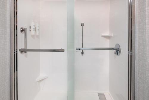 温莎洛克斯哈特福德机场汉普顿酒店的带淋浴的浴室和玻璃门