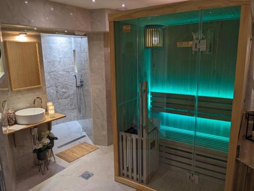 圣艾蒂安Best Western Hotel & Spa Austria-La Terrasse的带淋浴和盥洗盆的浴室