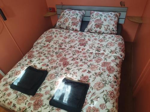 杜柏durbuy intimité vintage的一张床上有两个枕头的房间