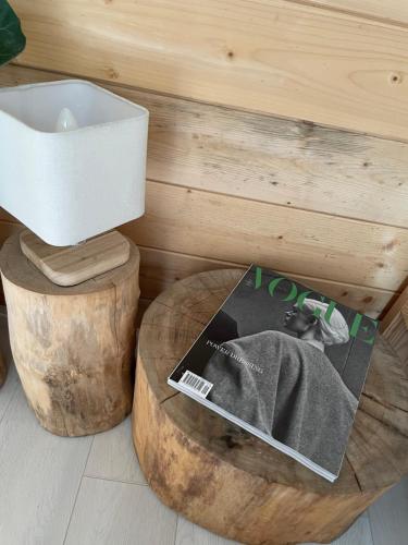 WólkaStrefa medytacji的一间带卫生间的浴室和一张桌子上的杂志