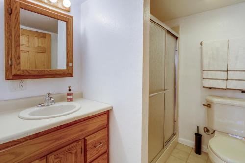 卡斯珀Spacious Casper Vacation Rental Near Downtown!的一间带水槽、卫生间和镜子的浴室
